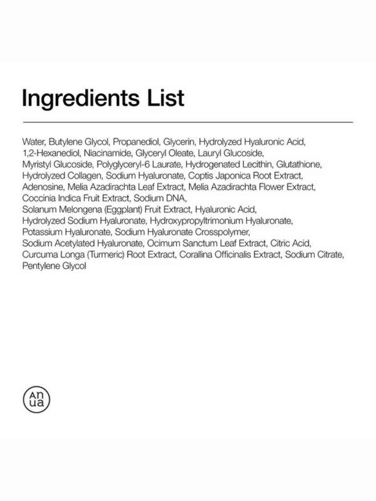 Ingredients list on a white background