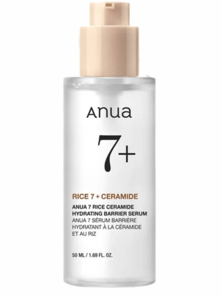 Anua 7+ Rice Ceramide serum bottle on a white background