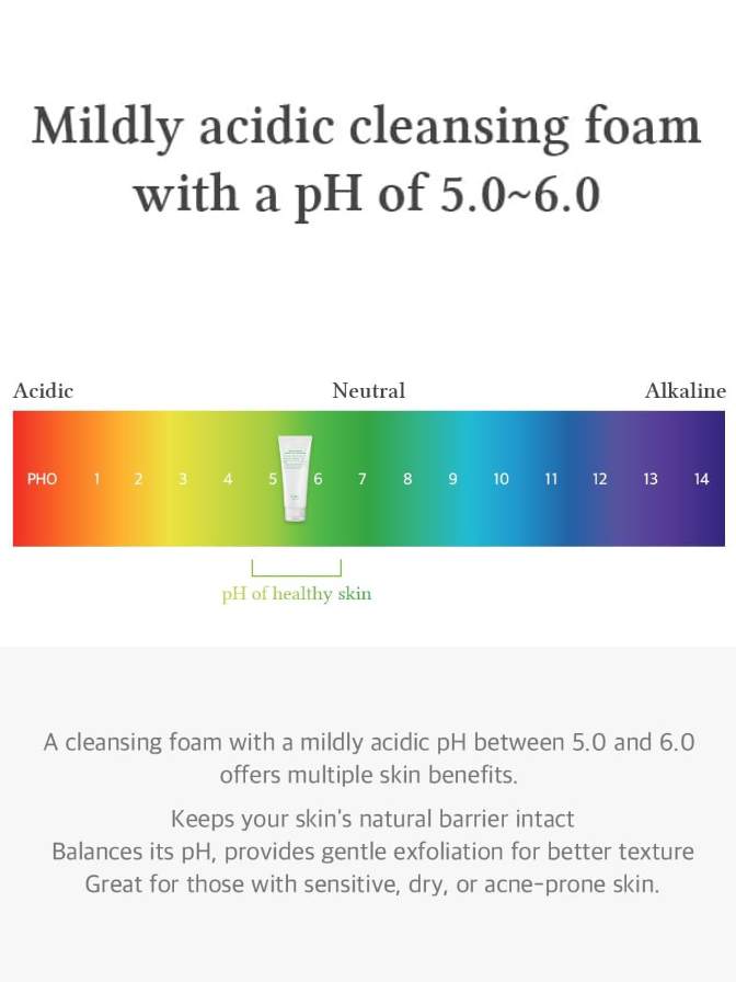 pH scale with a focus on mildly acidic cleansing foam and its benefits.