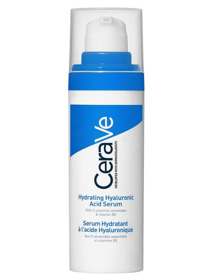 CeraVe Hydrating Hyaluronic Acid Serum bottle on a white background
