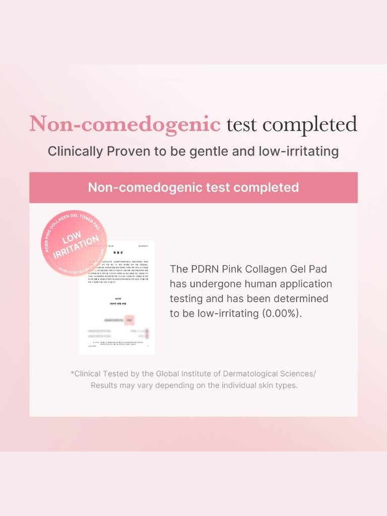 Certification label for a non-comedogenic test on a pink background