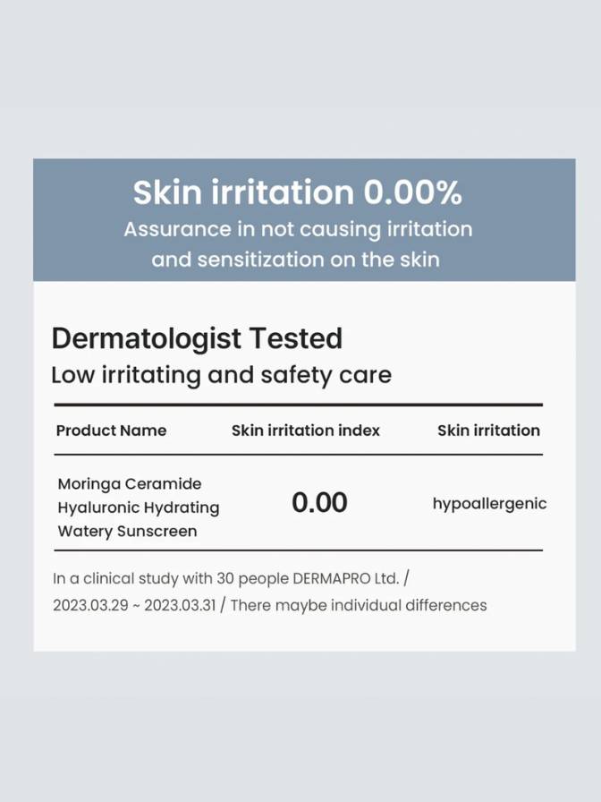 Product label with dermatologist-tested information on a light gray background