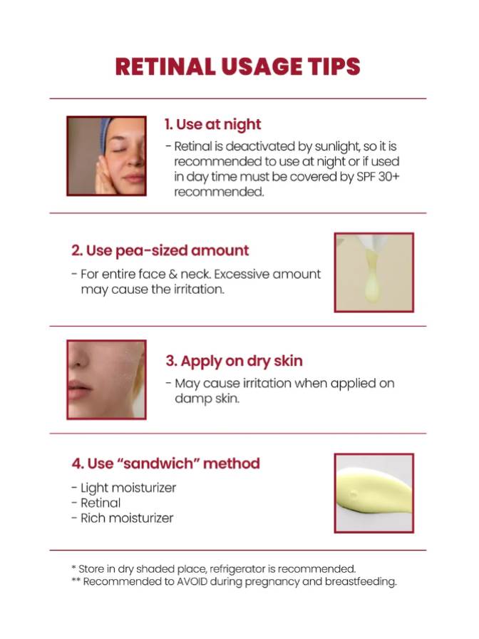 Retinal usage tips with images and text on a white background