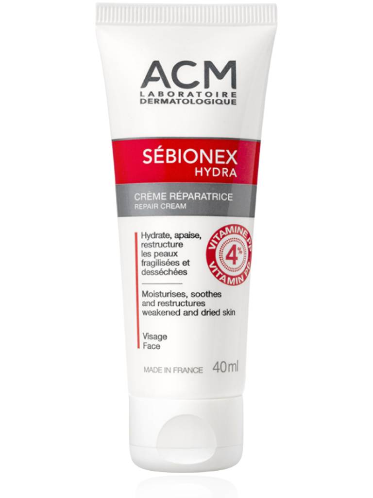 Tube of ACM Sébionex Hydra repair cream on a white background