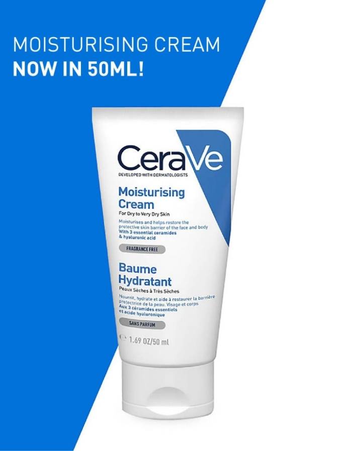 CeraVe moisturizing cream tube with blue and white background