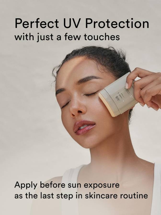 Person applying sunscreen with text about UV protection and application.