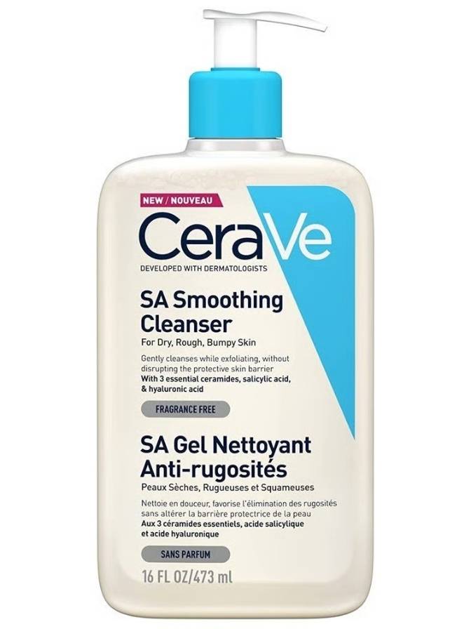 CeraVe SA Smoothing Cleanser bottle on a white background