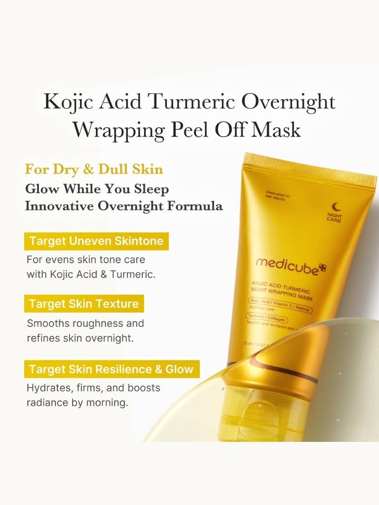 Kojic Acid Turmeric Overnight Wrapping Peel Off Mask packaging with product details on a white background