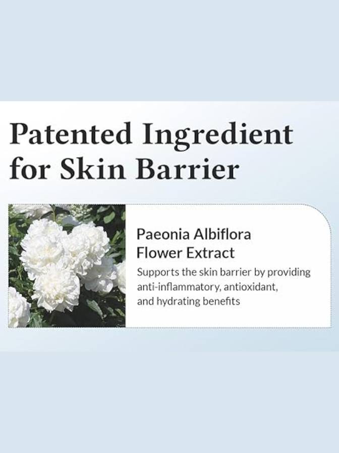 Advertisement for Paeonia Albiflora Flower Extract with text on a light blue background
