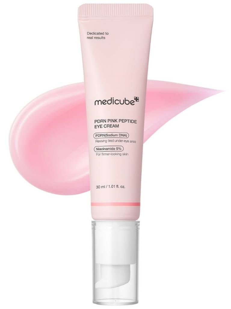 Medicube Pink Peptide Eye Cream tube on a white background