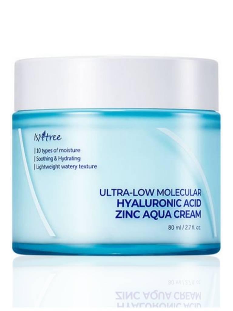 Jar of Isntree Ultra-Low Molecular Hyaluronic Acid Zinc Aqua Cream on a white background