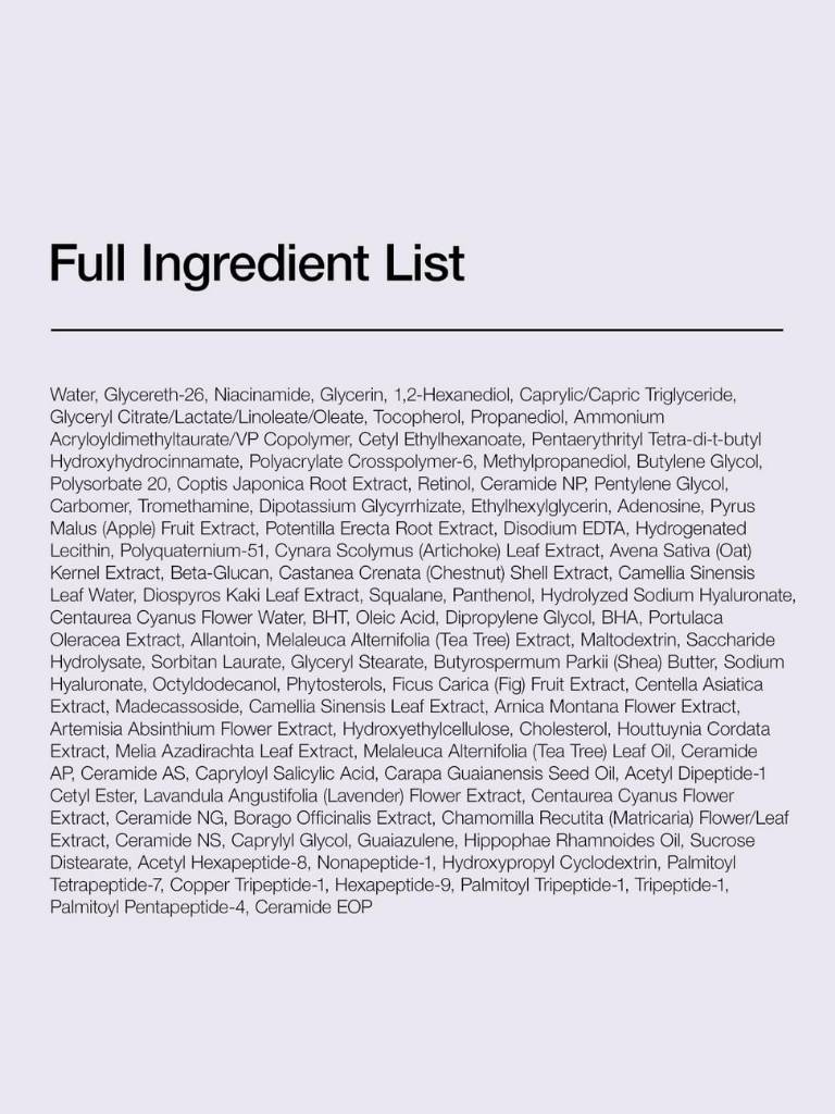 Full ingredient list on a white background