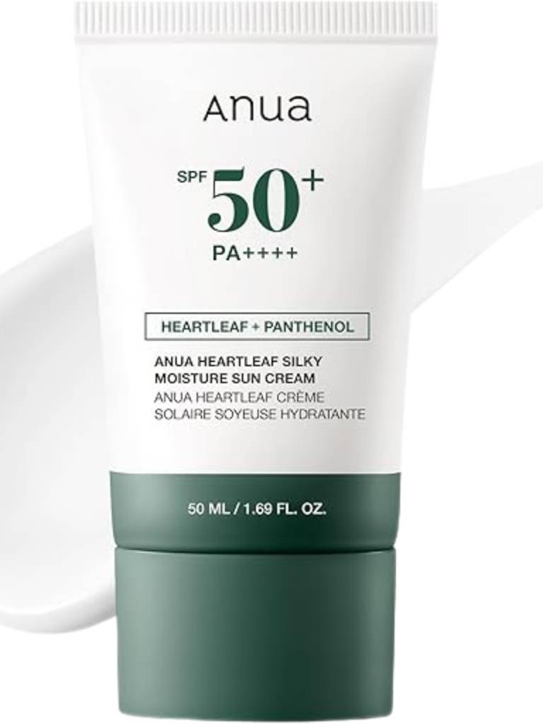 Anua sunscreen cream tube with SPF 50+ on a white background