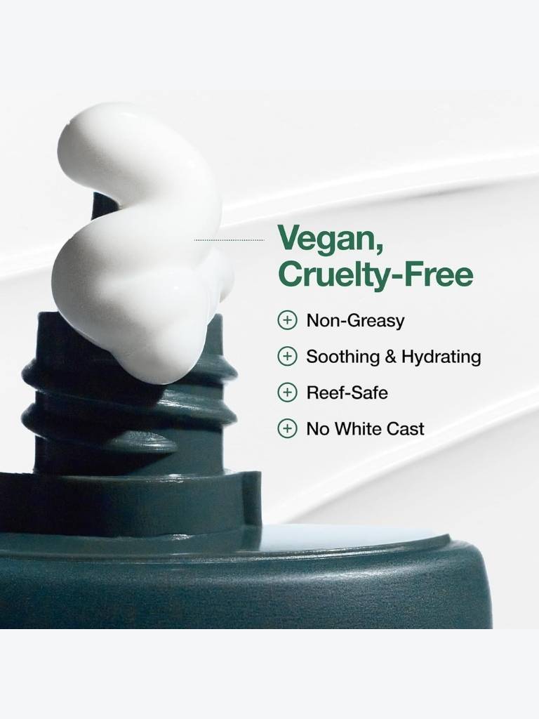 Cosmetic product with text highlighting vegan, cruelty-free, and safety features on a white background.