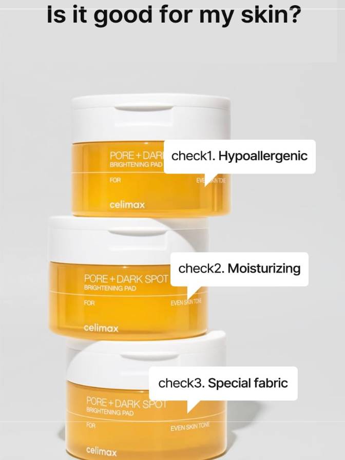 Three skincare products with labels indicating hypoallergenic, moisturizing, and special fabric features on a white background.