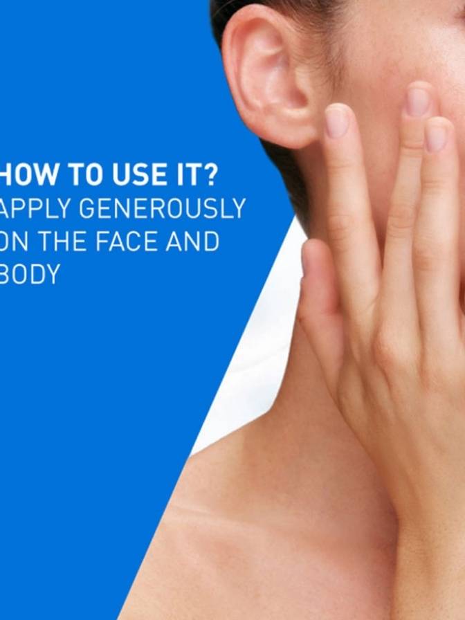 Person applying cream to face with text on how to use it