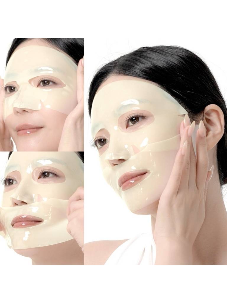 Woman applying a face mask with close-up shots on a white background