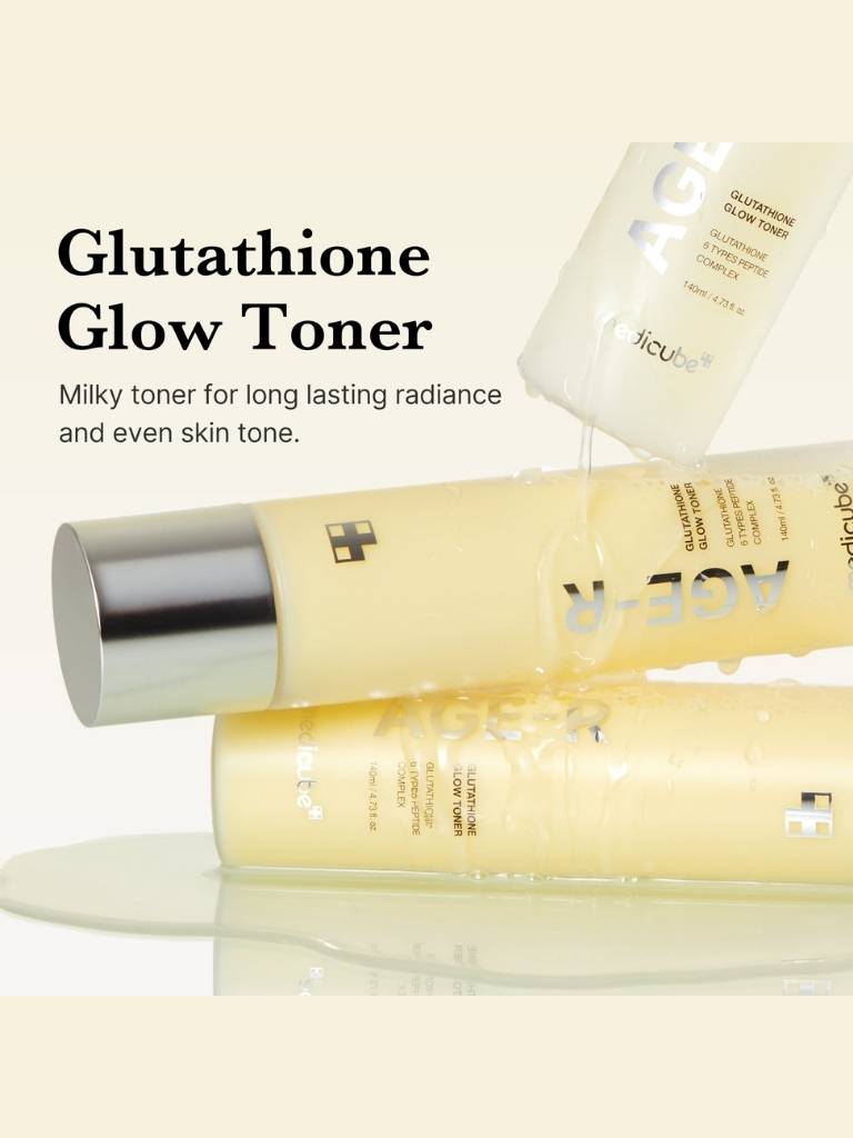 Glutathione Glow Toner with product packaging on a white background