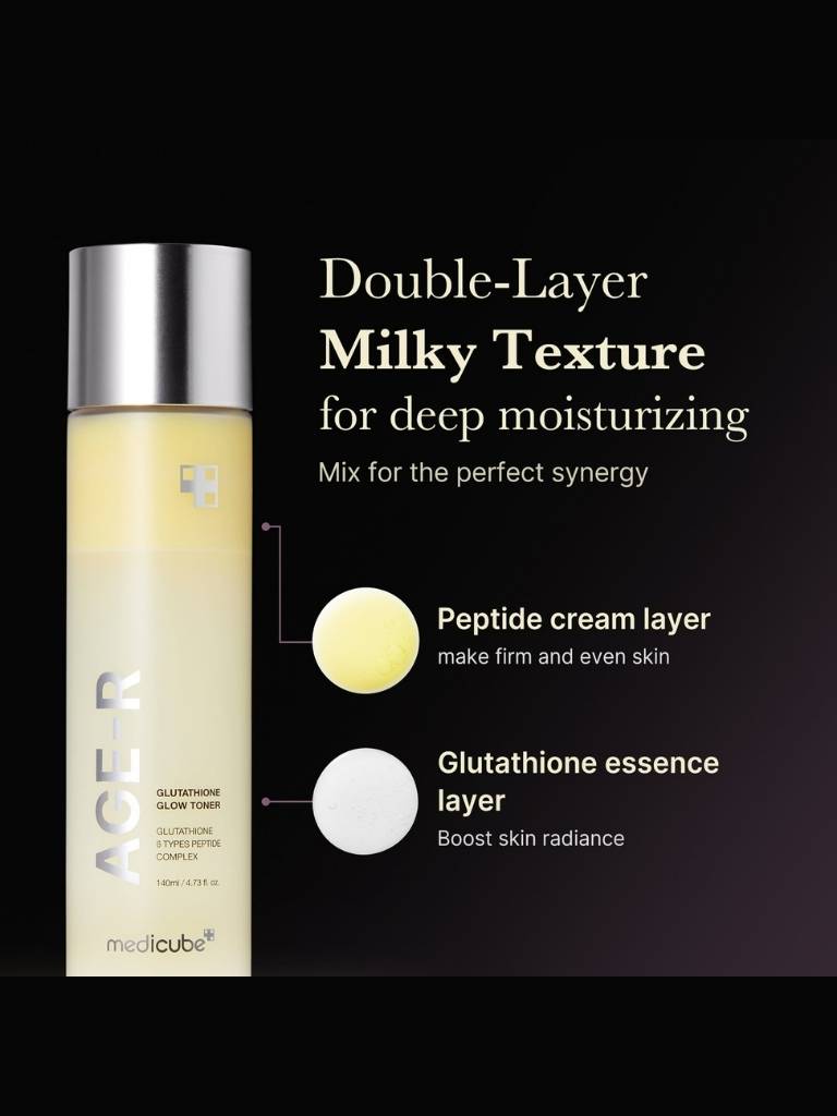 Skincare product with text on a black background
