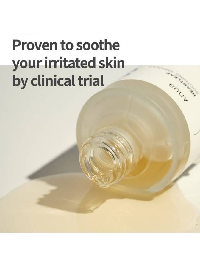 Skincare product with text 'Proven to soothe your irritated skin by clinical trial' on a light background