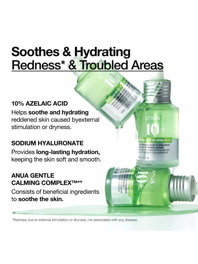 Skincare product with text highlighting its benefits on a white background