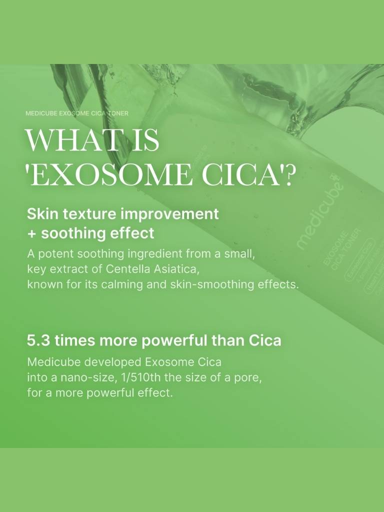 Promotional graphic about Exosome Cica with text and green background