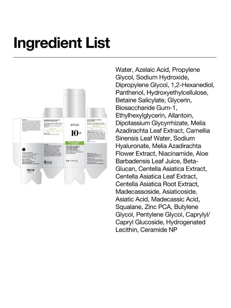Ingredient list for skincare products with product packaging on a white background