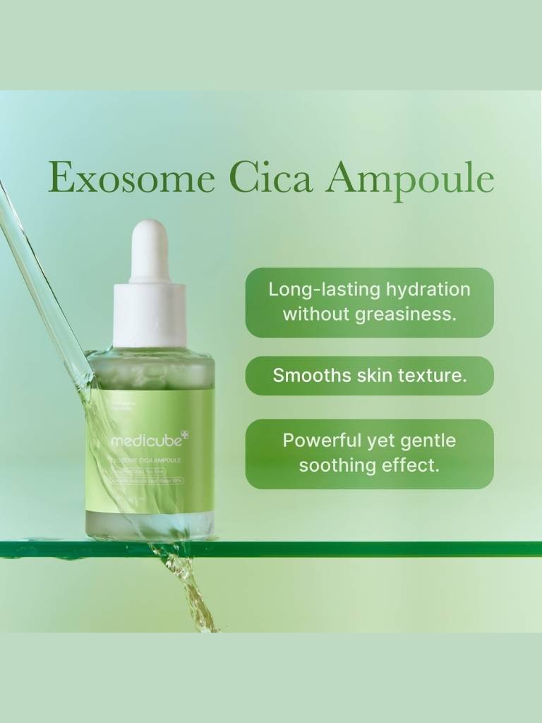 Exosome Cica Ampoule with dropper on a green background