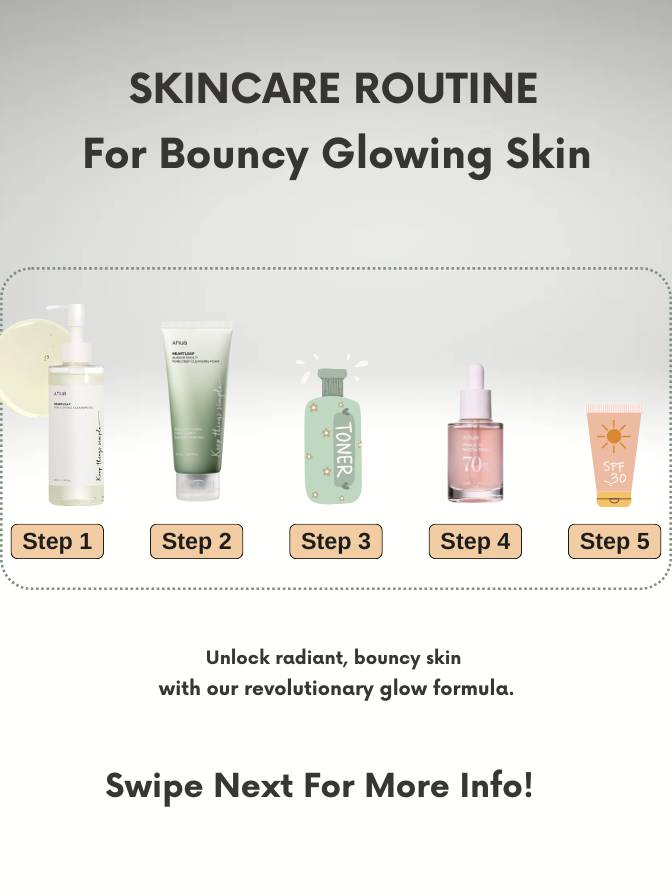 Skincare routine steps with Cleansing Oil, Foam & Niacinamide Serum Set products on a light gray background