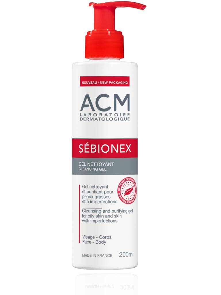 ACM Sébionex cleansing gel bottle on a white background