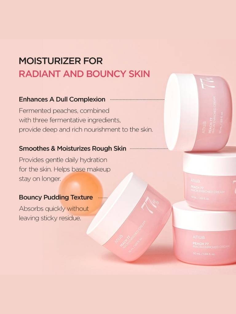 Pink moisturizer jars with text on a pink background