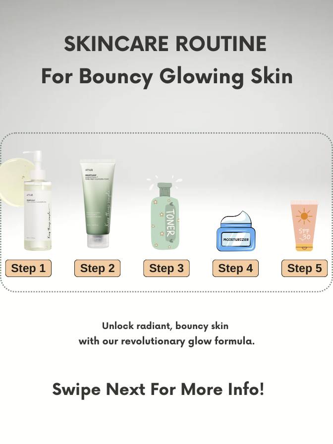 Pore Control Cleansing Oil & Foam Skincare routine steps with products on a gray background