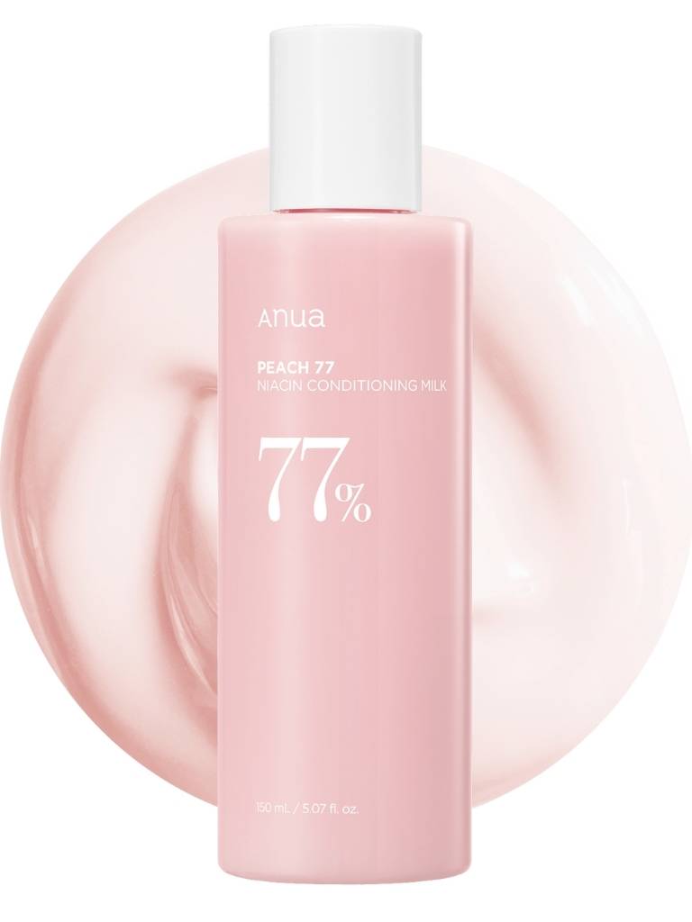 Pink bottle with white cap labeled '77%' on a white background