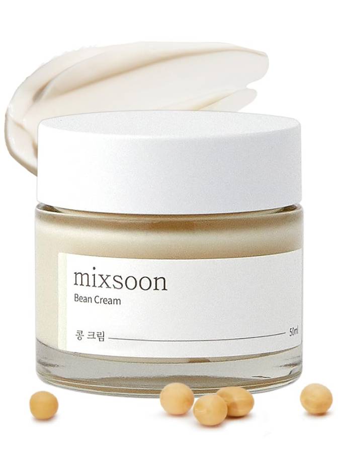 Jar of 'mixsoon Bean Cream' with a white lid on a white background
