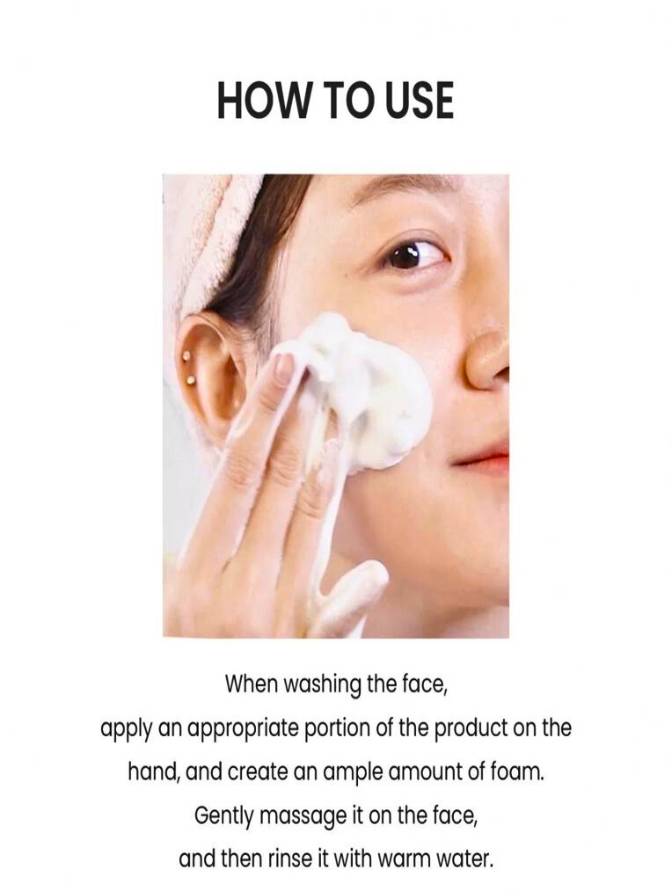 Person applying facial product with text on how to use it