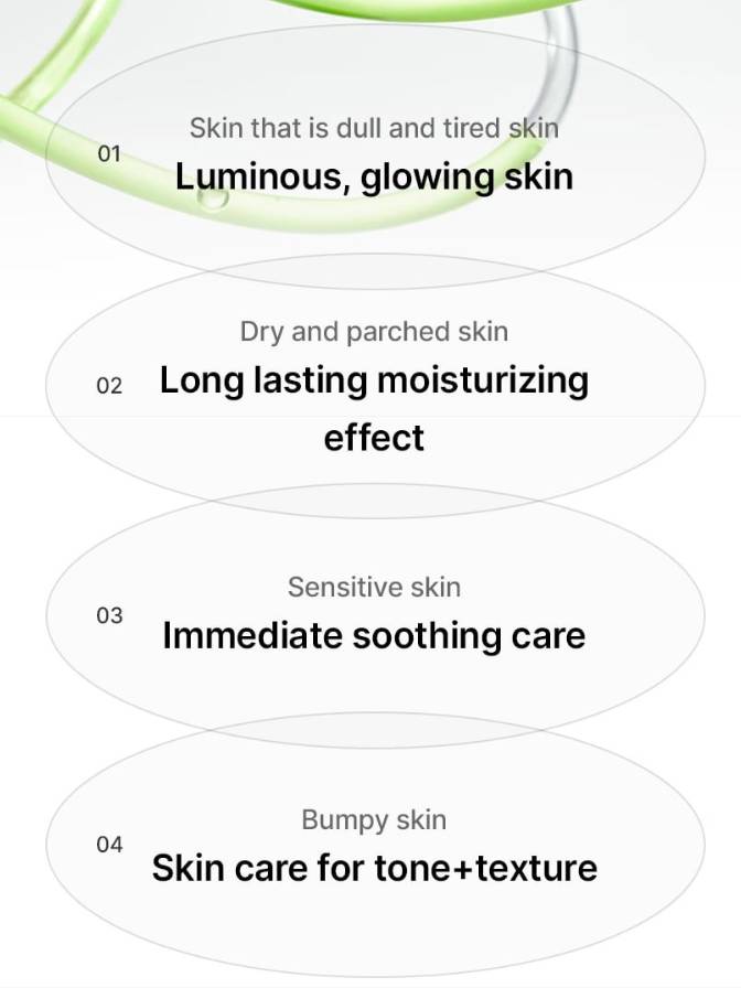 Text describing various skin conditions and skincare benefits on a white background