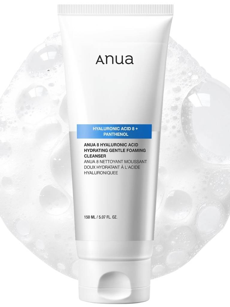 Tube of Anua cleanser with text on a white background