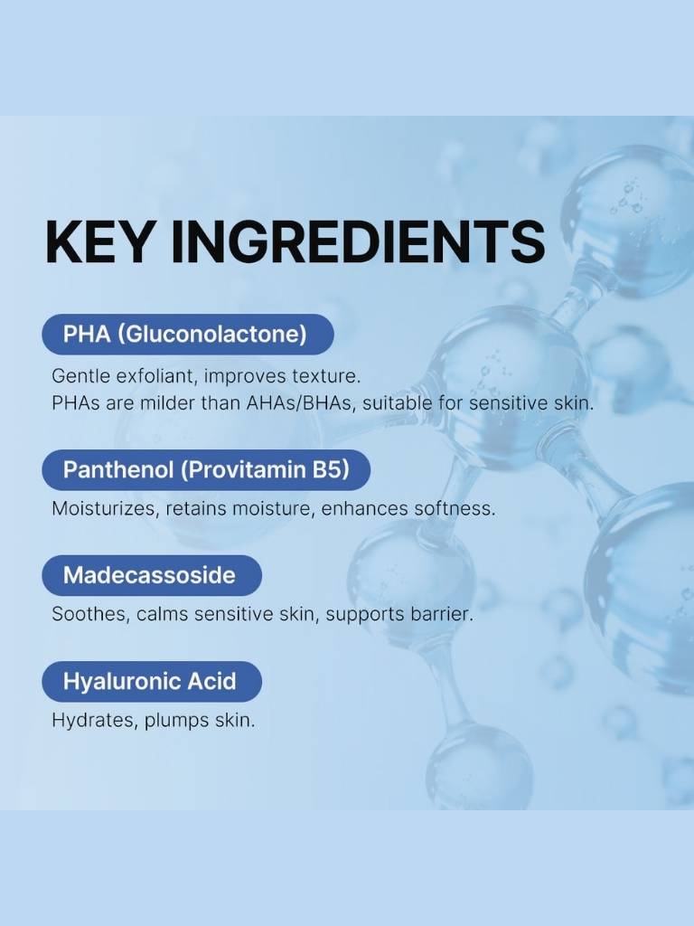 List of key ingredients with descriptions on a blue background