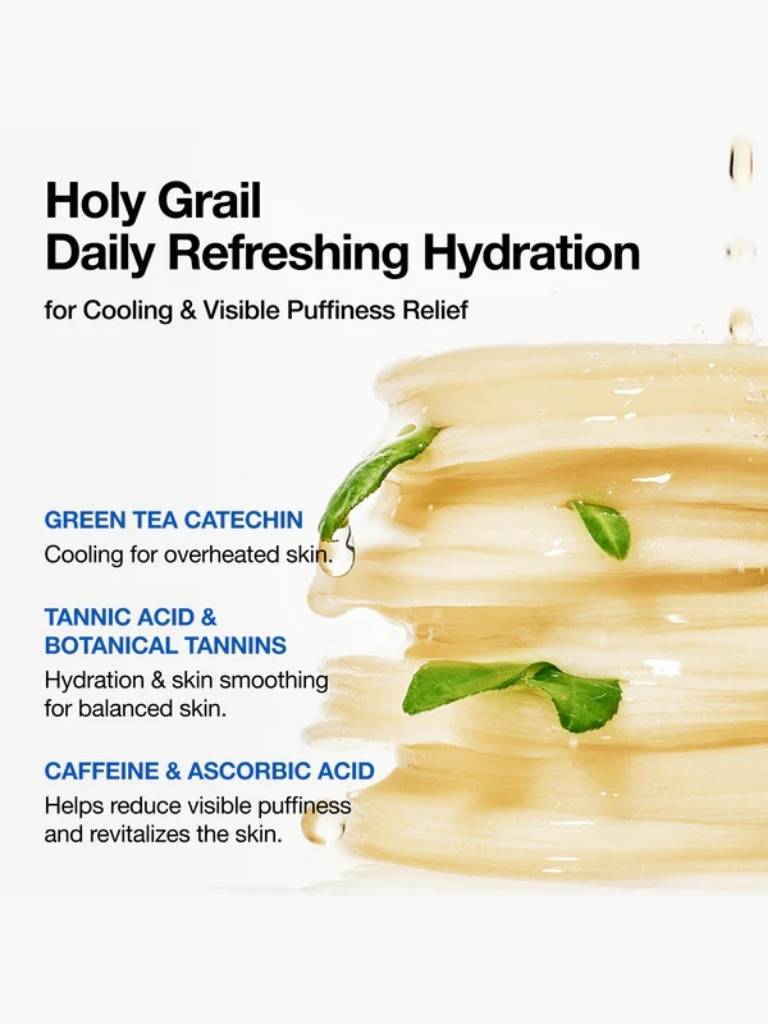 Product packaging with text about daily refreshing hydration and its ingredients.