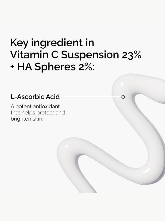 Vitamin C Suspension 23% + HA Spheres 2% product with L-Ascorbic Acid labeled on a white background.