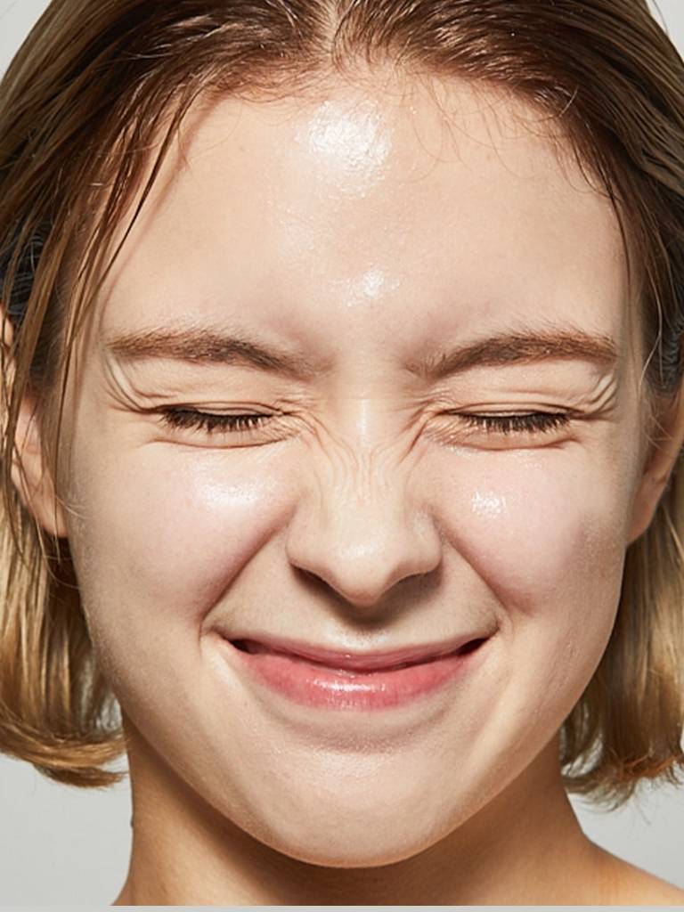 Close-up of a person with a neutral expression on a plain background
