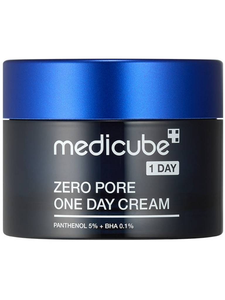 Medicube Zero Pore One Day Cream jar with blue lid on a white background
