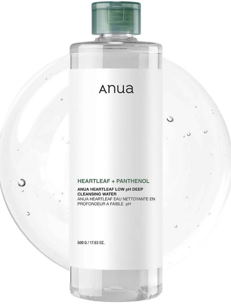 Anua cleansing water bottle on a white background