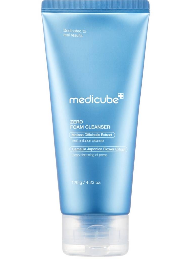 Blue tube of Medicube Zero Foam Cleanser on a white background