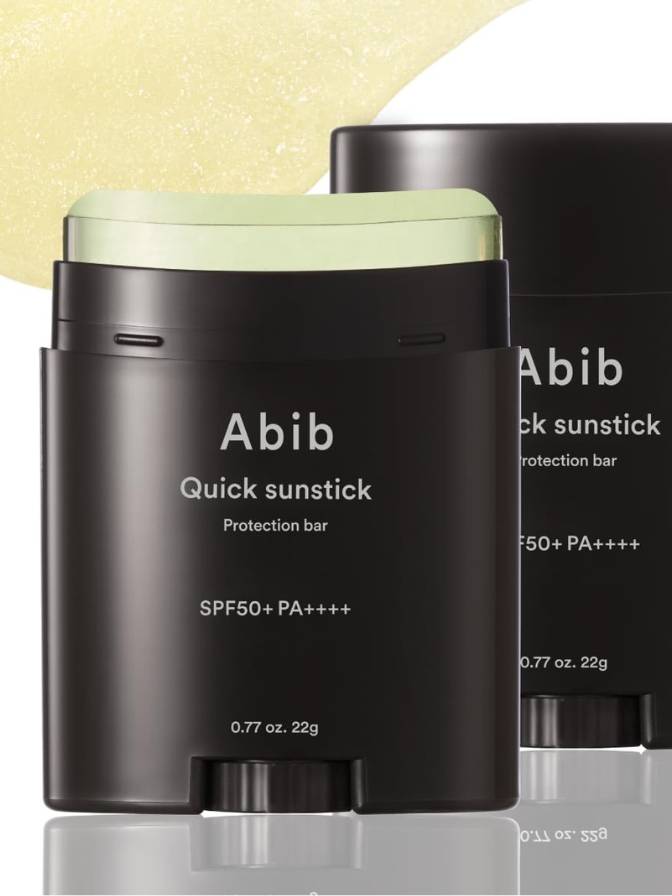 Abib Quick sunstick packaging with SPF50+ PA++++ on a clear background