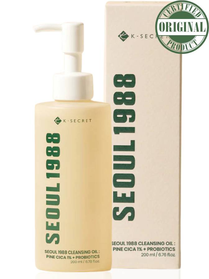 Seoul 1988 cleansing oil bottle and packaging on a white background