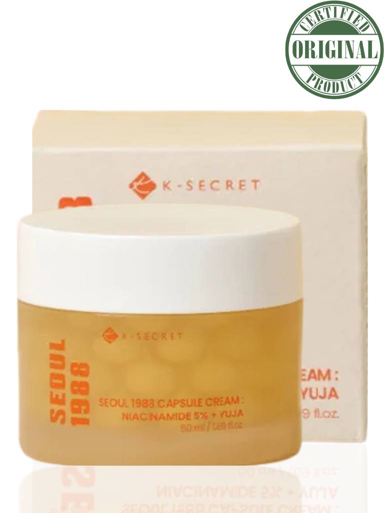 K-SECRET Seoul 1988 capsule cream with packaging on a white background