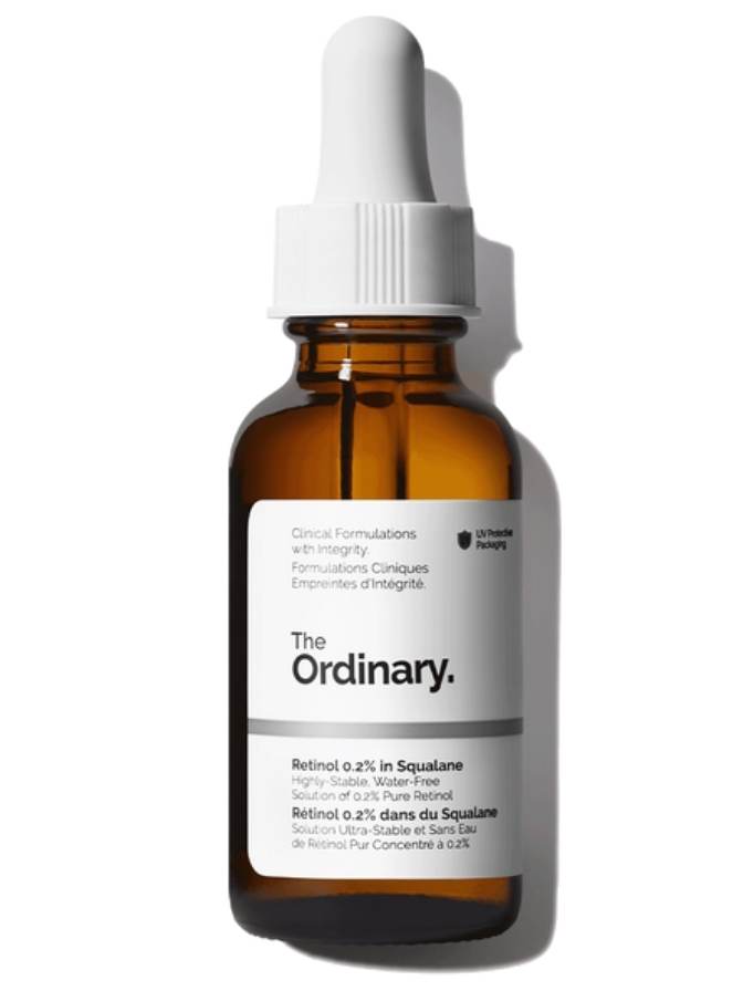 The Ordinary skincare serum bottle with dropper on a white background