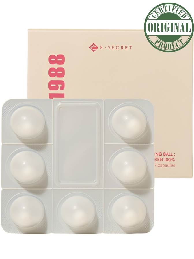 Packaging of K-Secret 1988 product with white capsules and a visible brand logo.