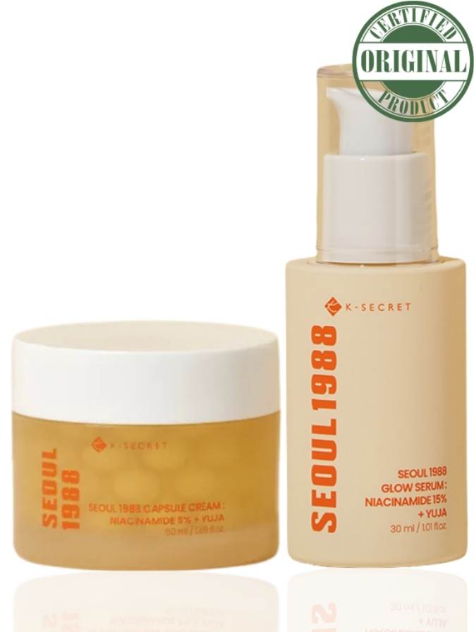 Skincare products with 'SEOUL 1988' branding on a white background